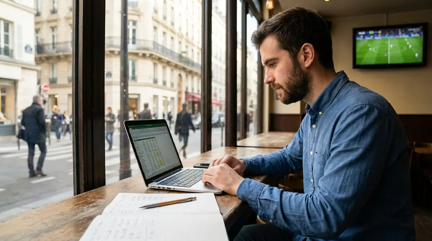 Analista revisando cuotas de fútbol y calculando probabilidad implícita