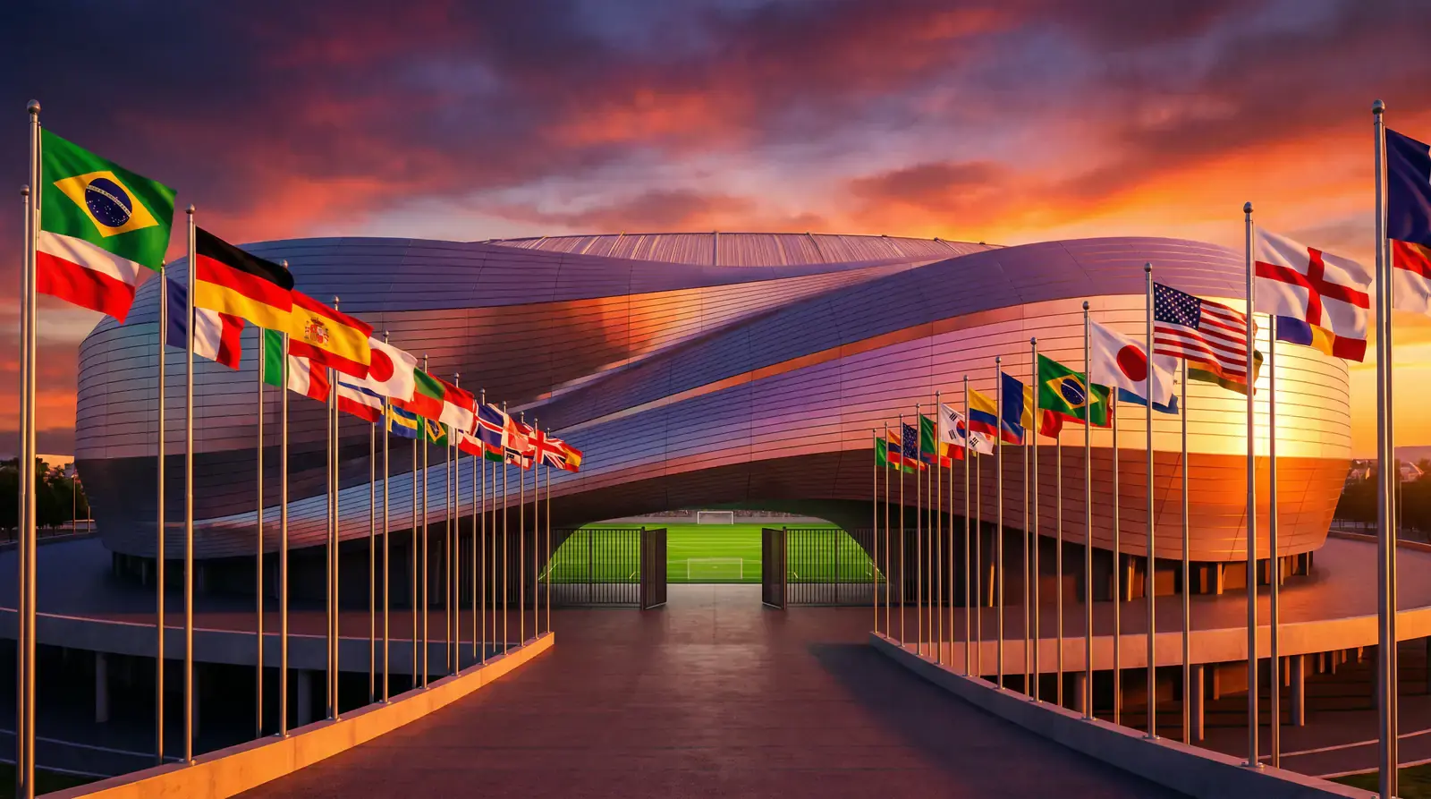 Estadio de fútbol del Mundial 2026 con ambiente de competición internacional